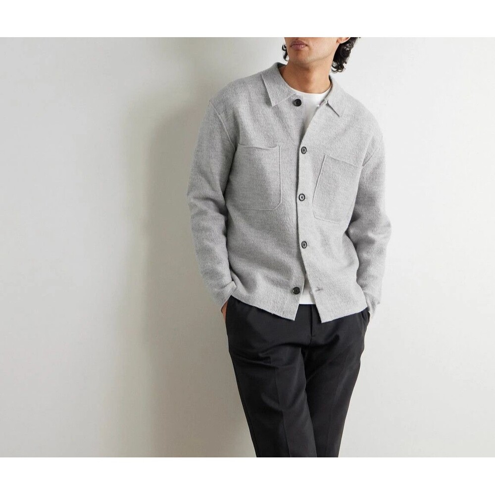 NN07 Shirt Mens Small Grey Button Up Overshirt 100% Wool Front Pocket JONAS $330